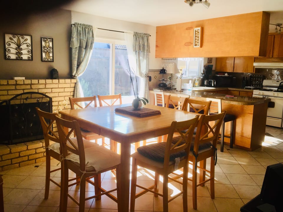 Kitchen with gas fireplace