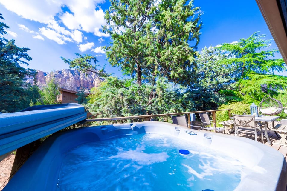 Private hot tub with red rock views