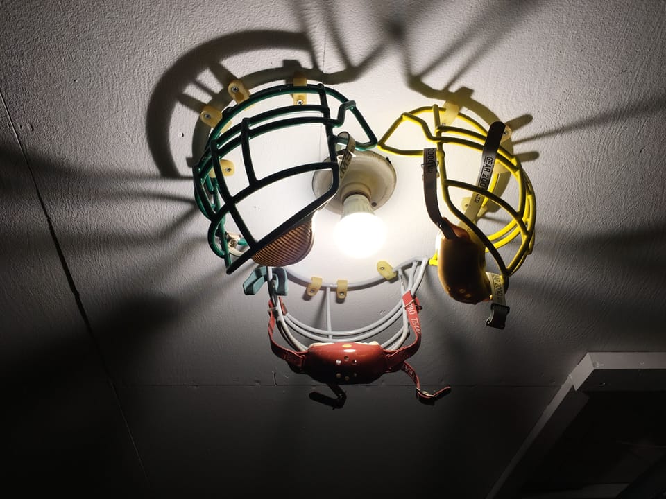 Chandelier in garage
