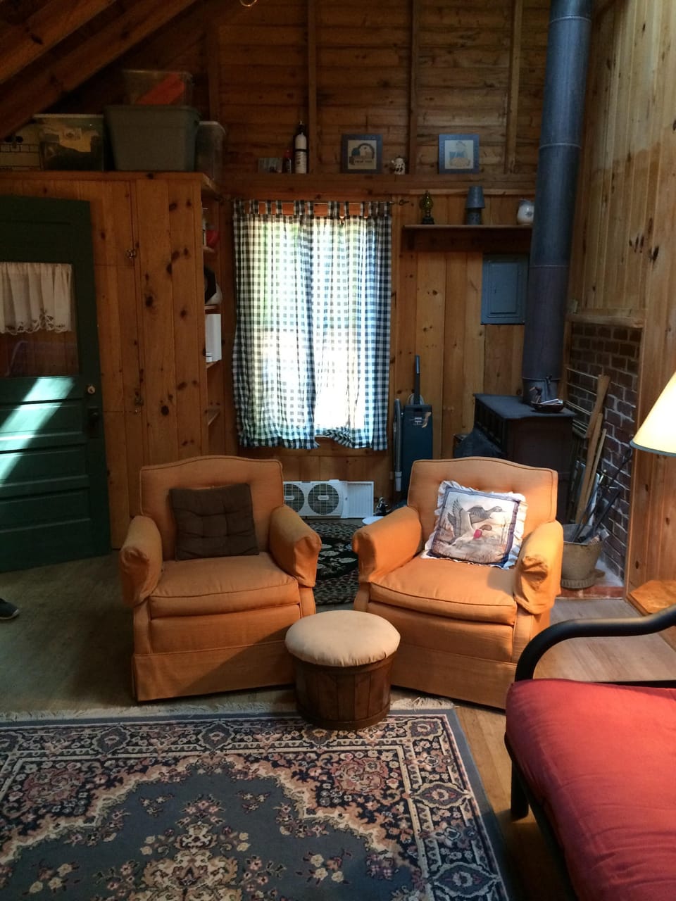 cozy chairs +fire place 