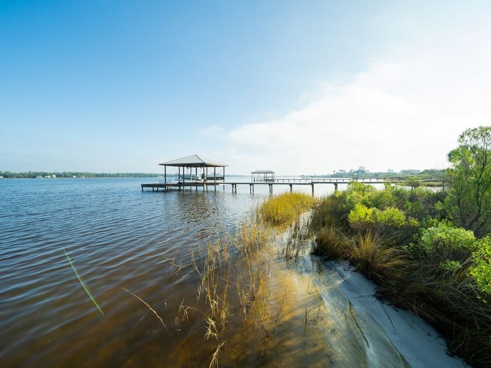 Lagoon with dock in background