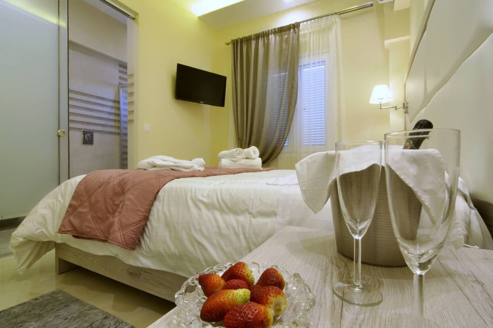 Katoi Apartment  1 in Agios  Georgios  Pagoi bedroom with ensuit shower