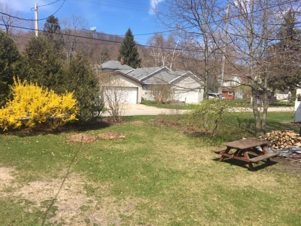 Backyard has picnic table, fire pit, Weber grill & comfy chairs (not shown).