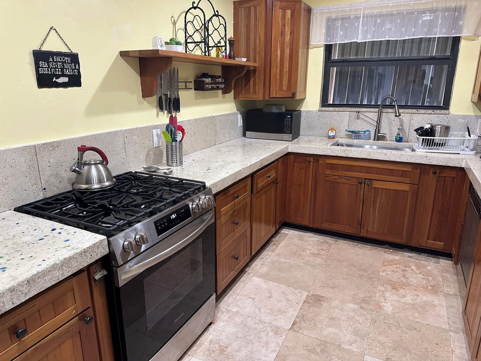 In 2025 the kitchen underwent a renovation including solid surface counter tops.