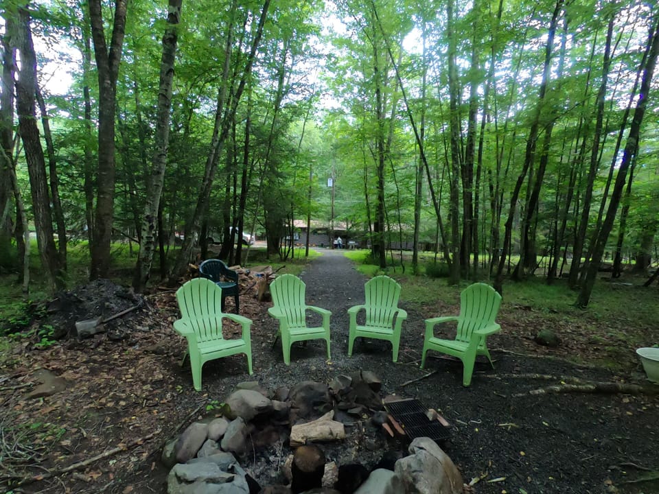 View of the fire pit with the house in the background