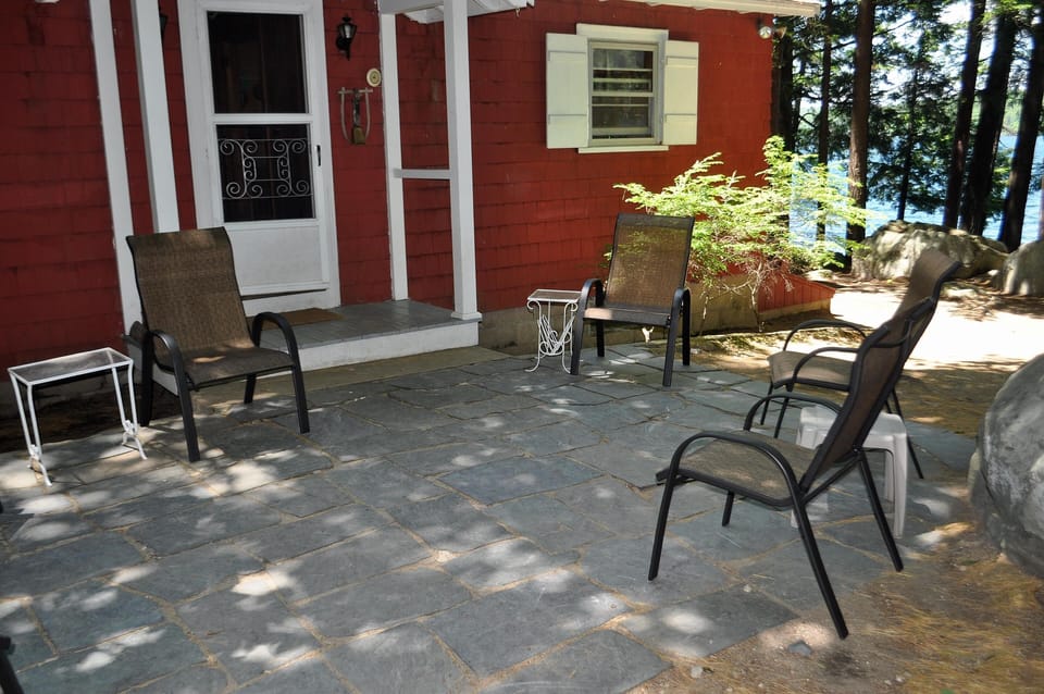 Front entrance with stone patio