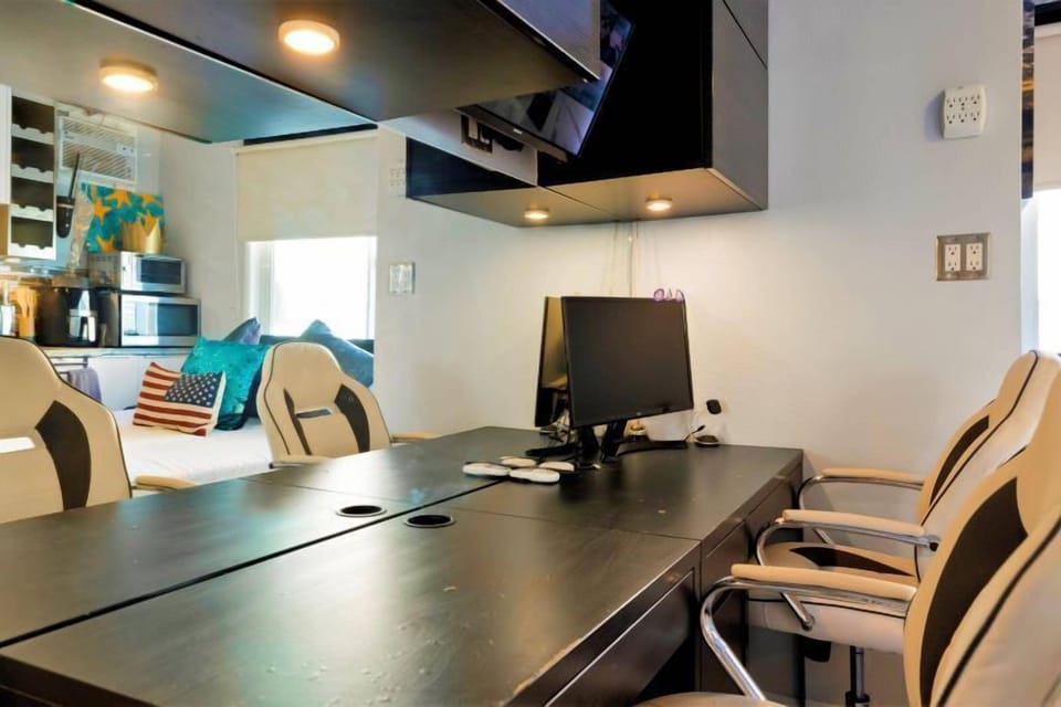 Large marble work table with chairs