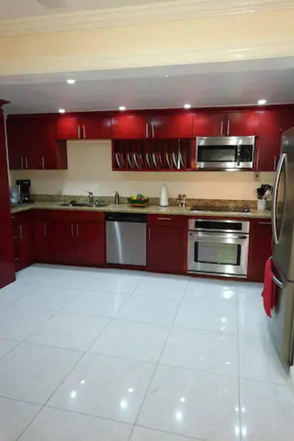 All stainless steal appliances, dishwasher, microwave and double door fridge! 