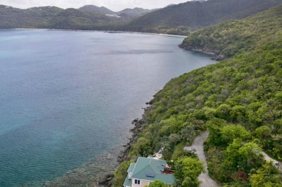 aerial view of villa from north looking towards magens bay beach