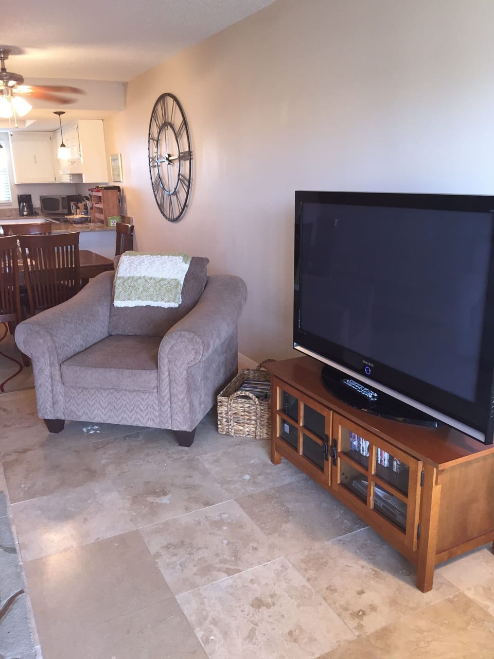 Spacious family room. Comfy chairs.