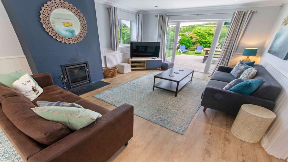 Comfortable lounge with wood burner