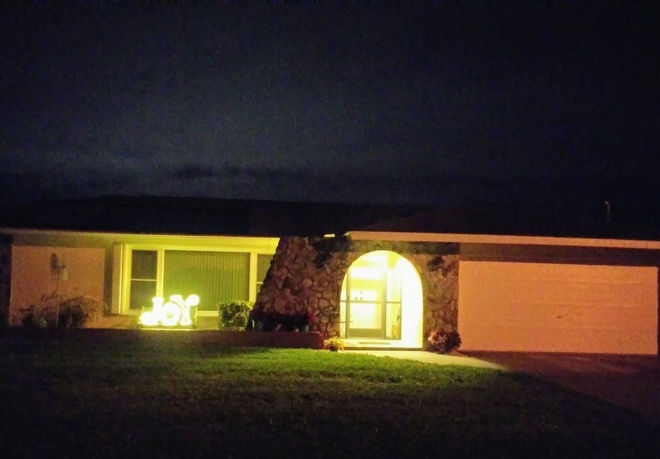 Front of house at night