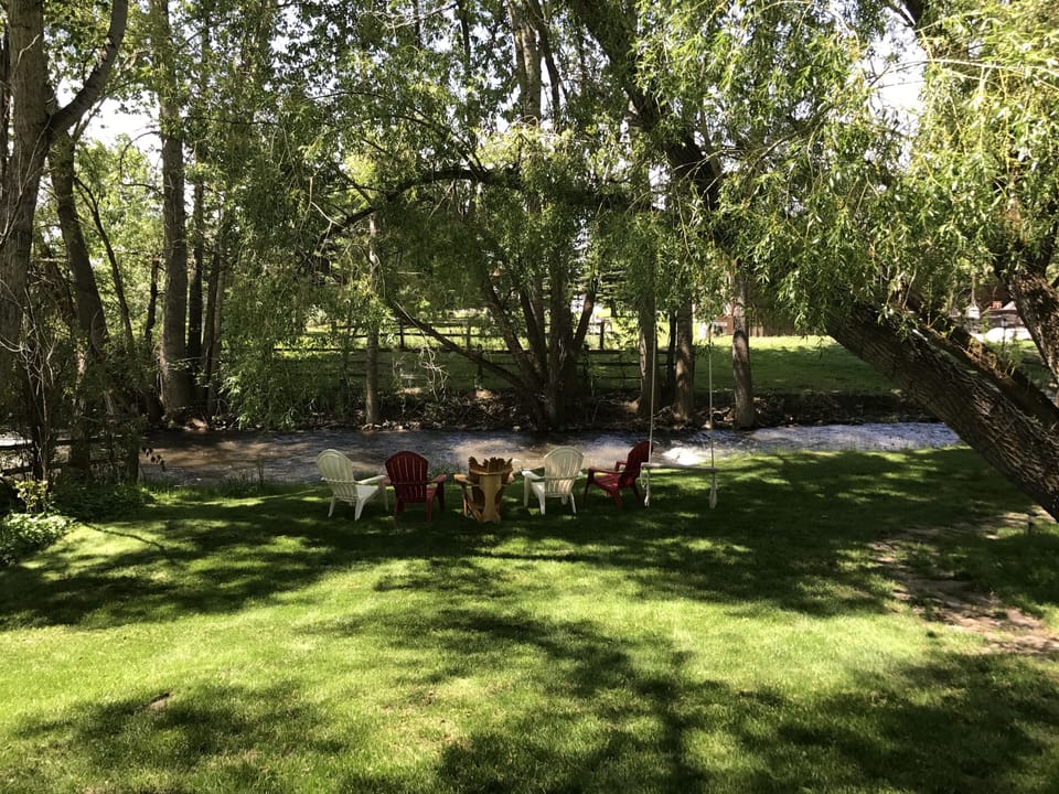 Backyard looking at the creek from the lower deck