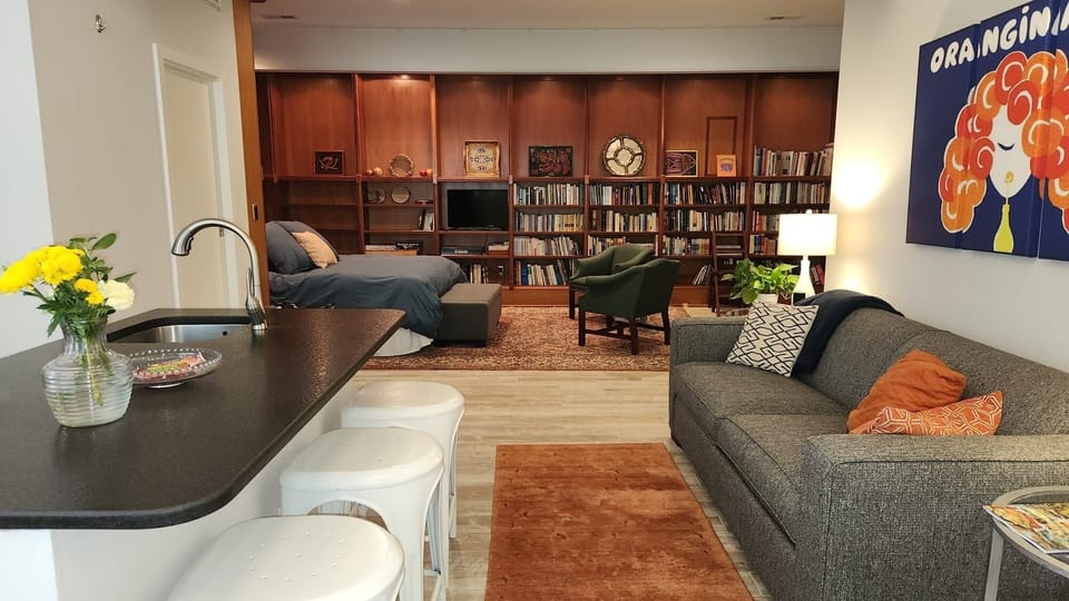 It really is spacious!  Walk in from the private entrance and see for youself. 