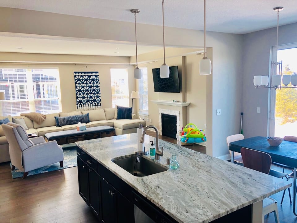 Open concept kitchen/living room.