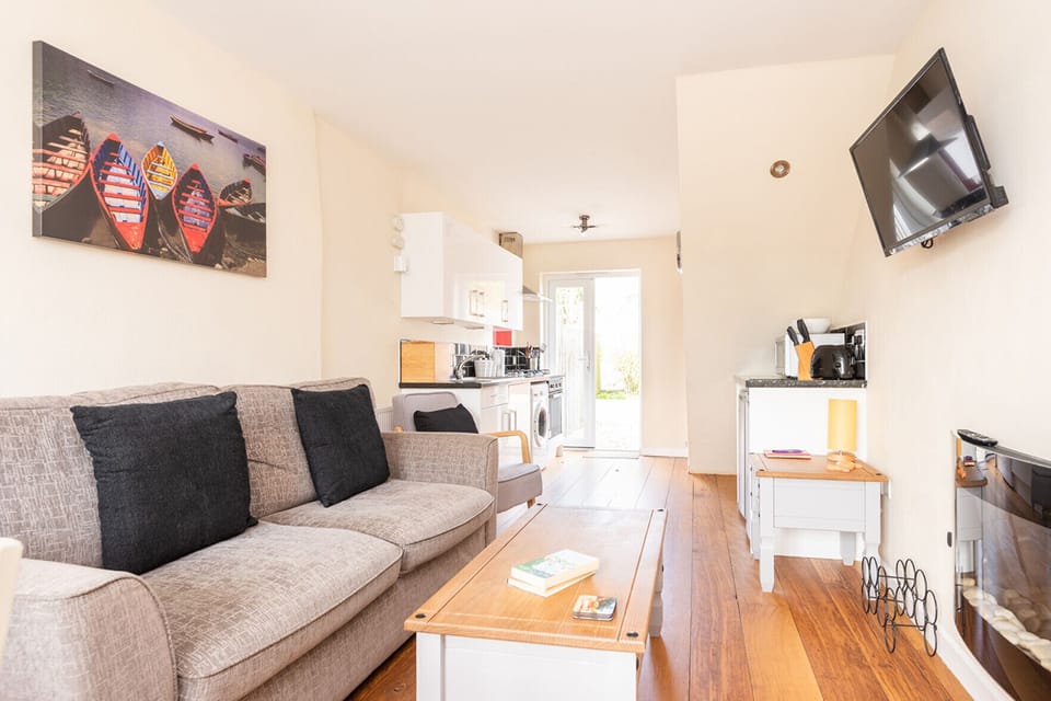 View from seating area to kitchen