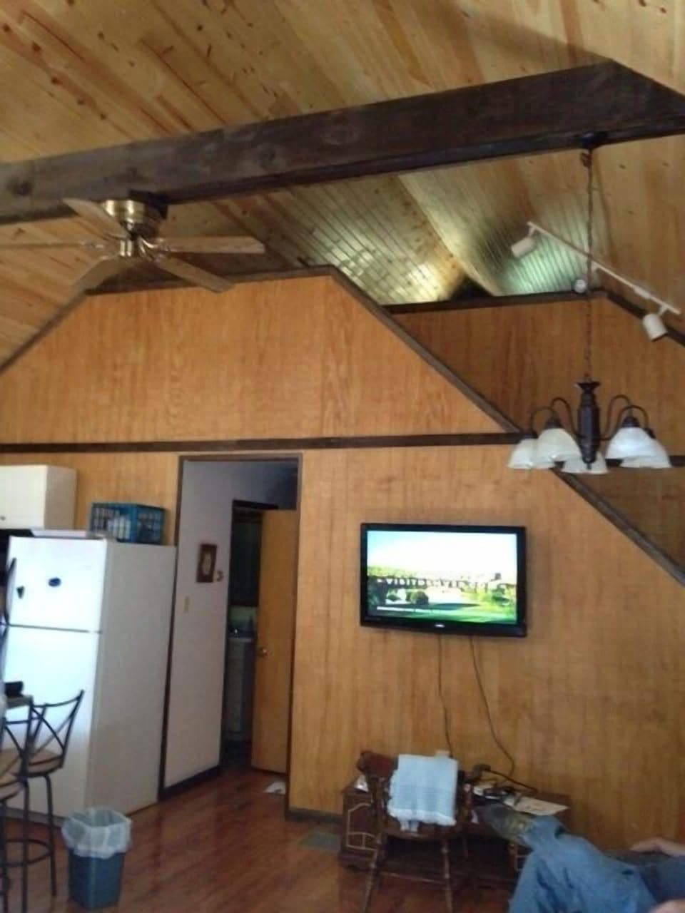 Looking up at the loft from the living room
