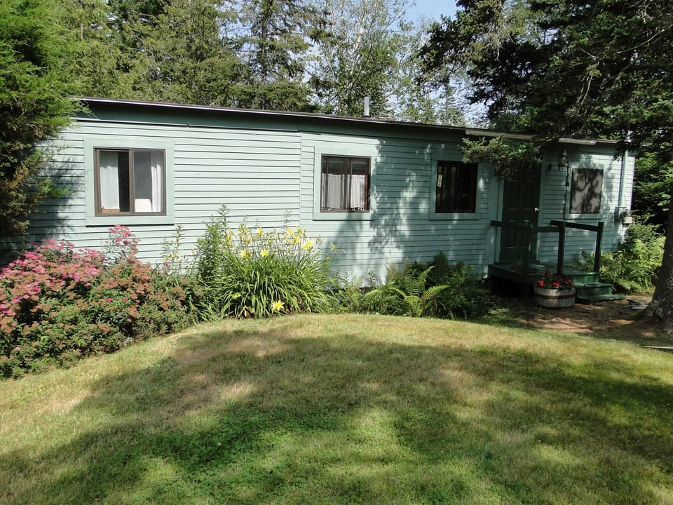 The front yard with the garden in bloom.