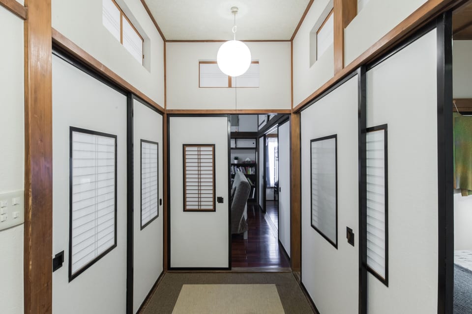 Traditional hallway with clean lines and Japanese minimalism