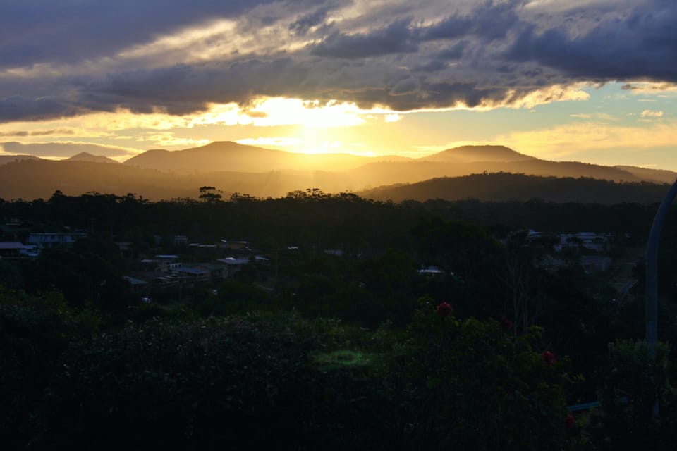 View to the mountains on sunset