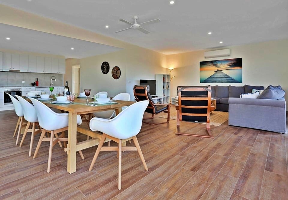 Open plan dining, lounge and kitchen with space to spread out