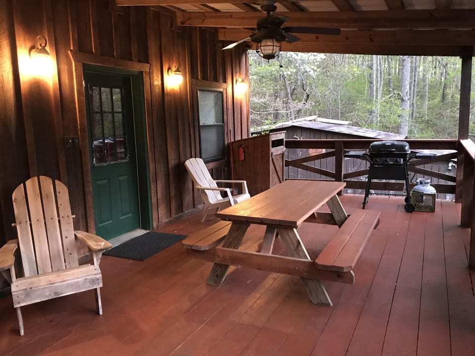 Covered deck which leads to master bedroom. 