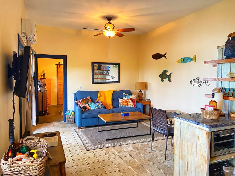 Living Room with DISH TV/WiFi and AC