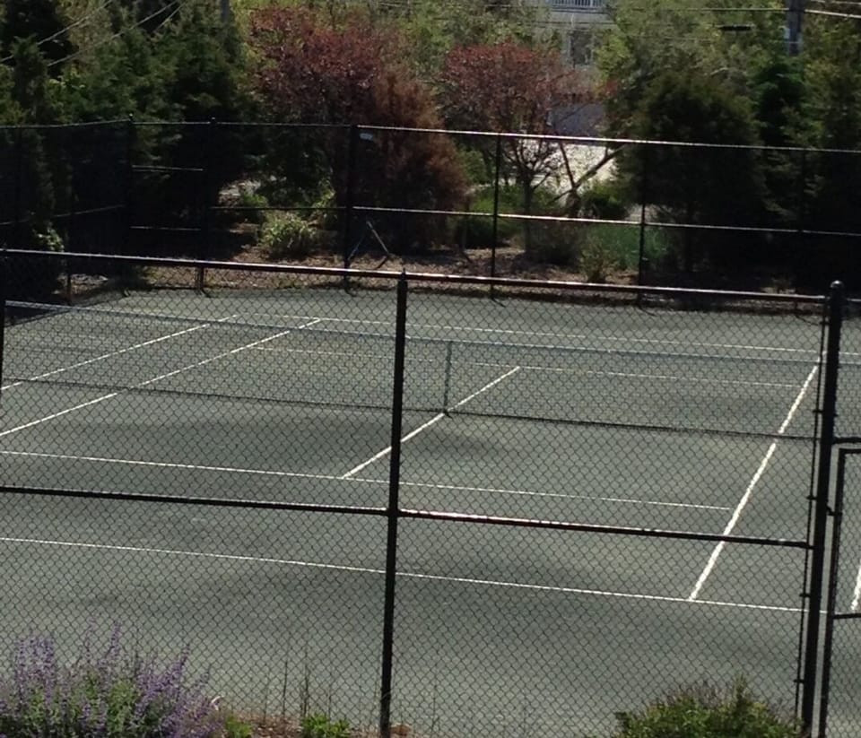 Har-tru tennis court in top condition. Patio-seating to watch the matches