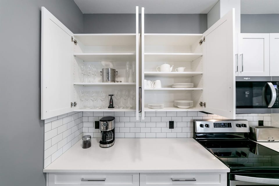 Dishes, wine glasses, waffle iron, 