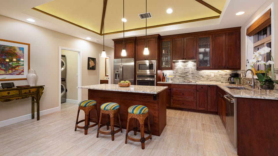 Gourmet kitchen equipped with spices and oils