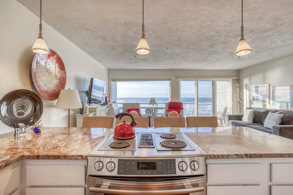 Kitchen with ocean view