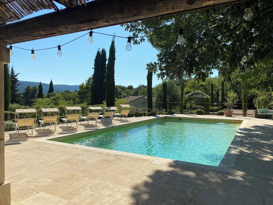 View from the seating / dining table next to the pool