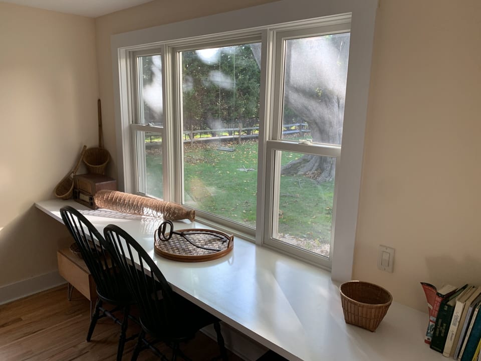 work area overlooking backyard