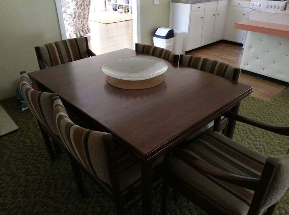 Dining room next to kitchen, the table extends out to fit more people if need.