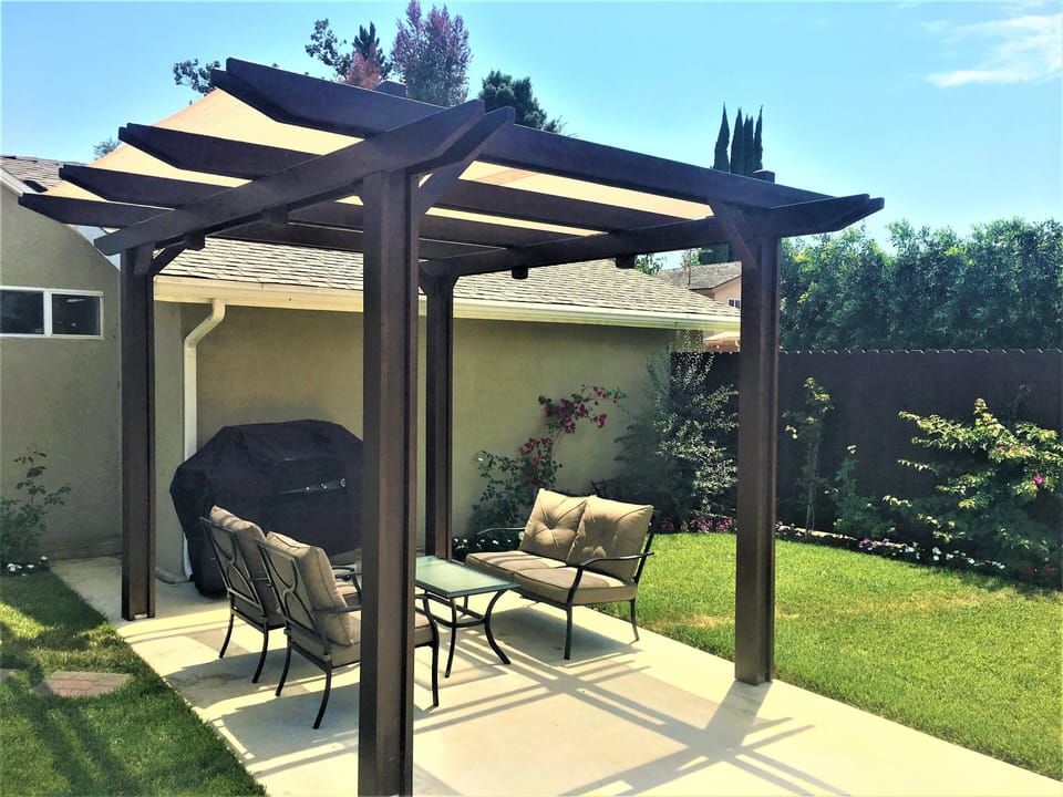 Newly built pergola to provide additional shaded sitting area.