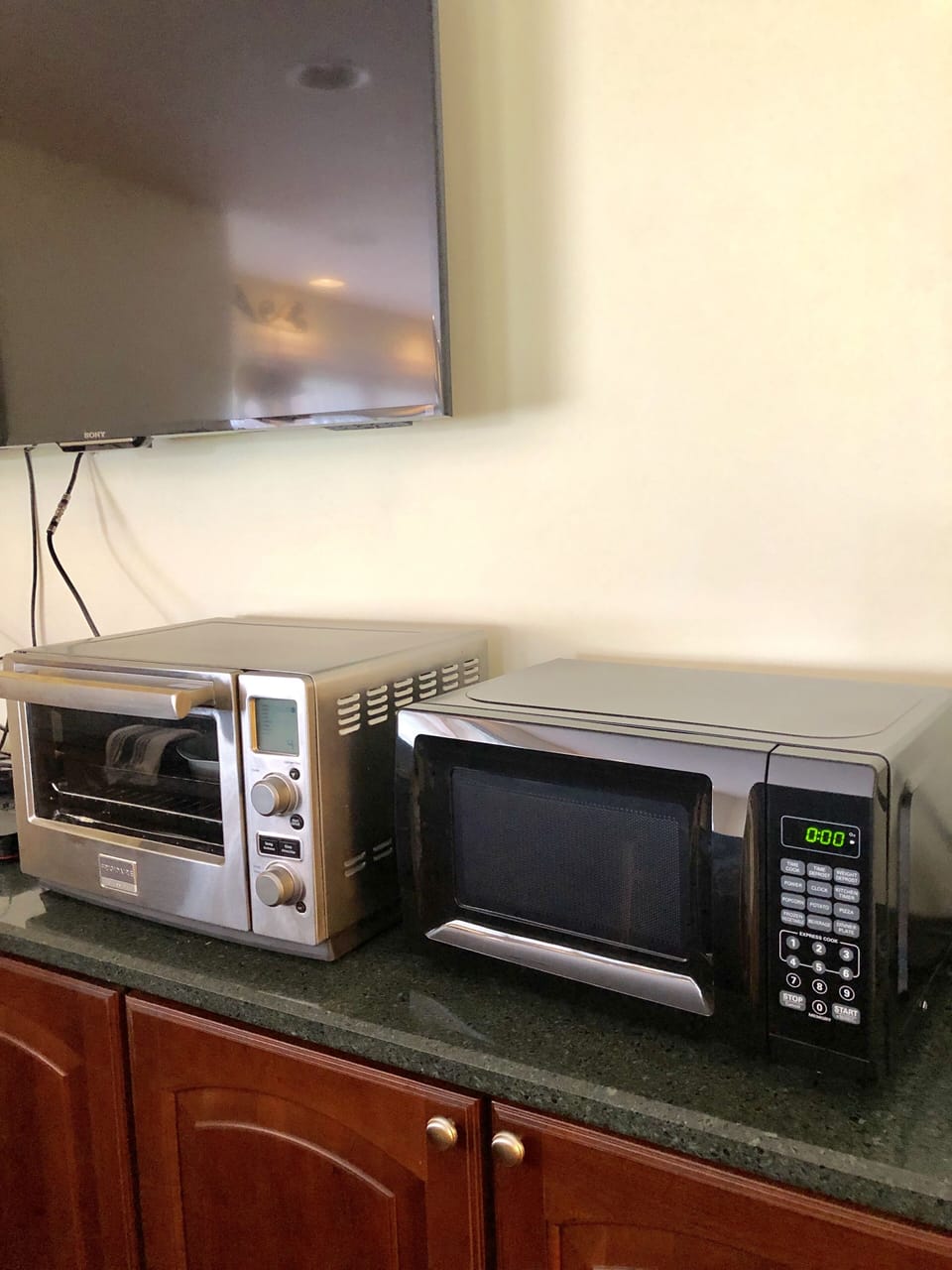 Toaster oven + microwave.