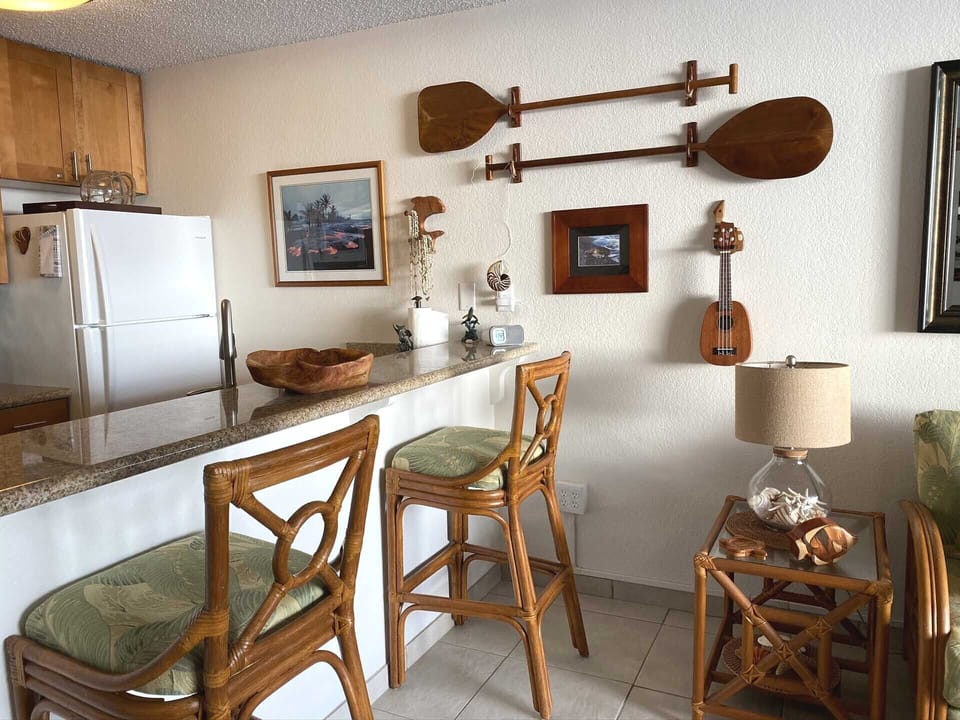 New Bar Stools and hawaiian style decor