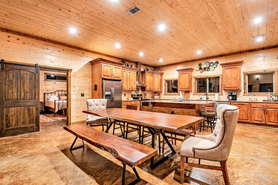 The formal dining table seating 10.