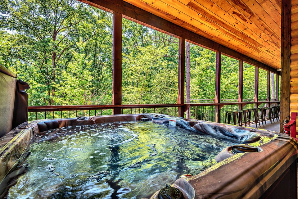 Luxury hot tub on the covered deck!