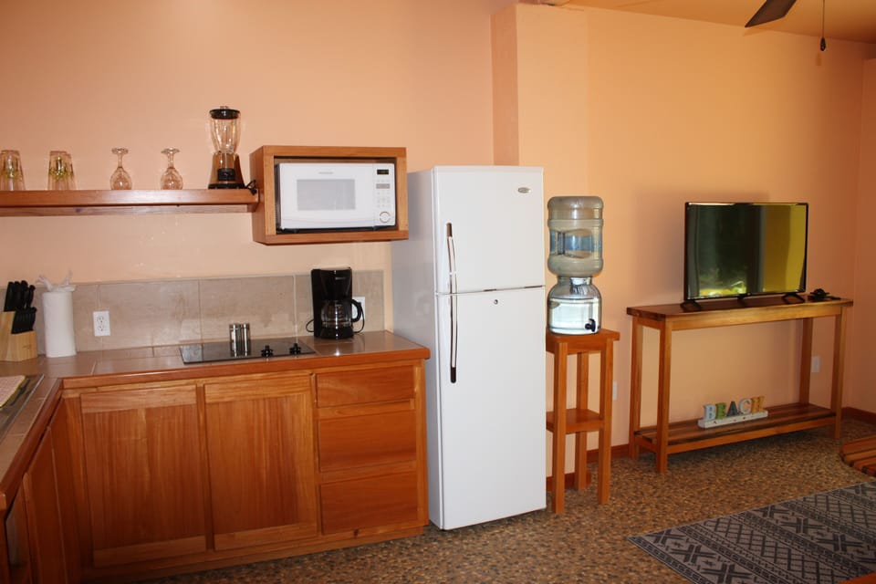 Kitchen area with cooktop and all dishes