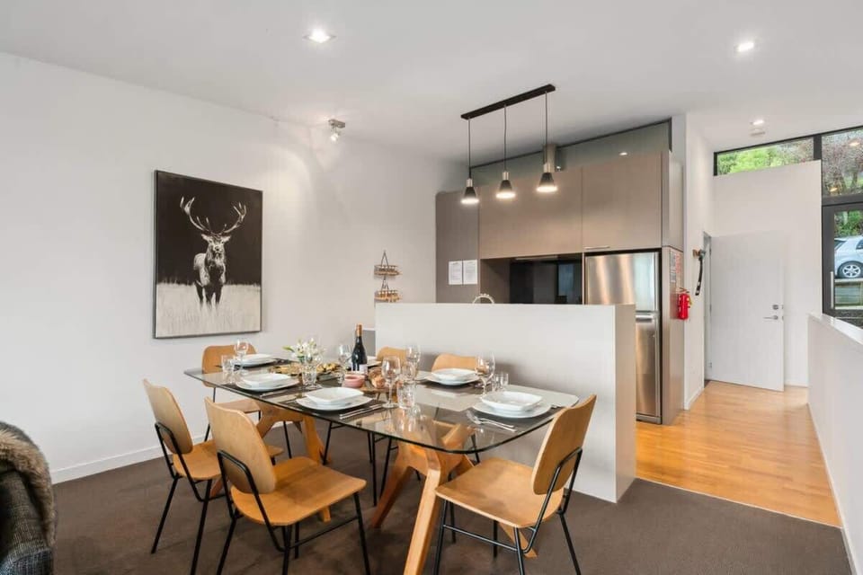 Open plan kitchen, dining and living with gas fire