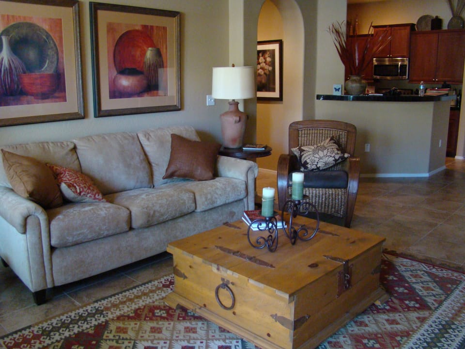 Open Great Room featuring rustic decor.