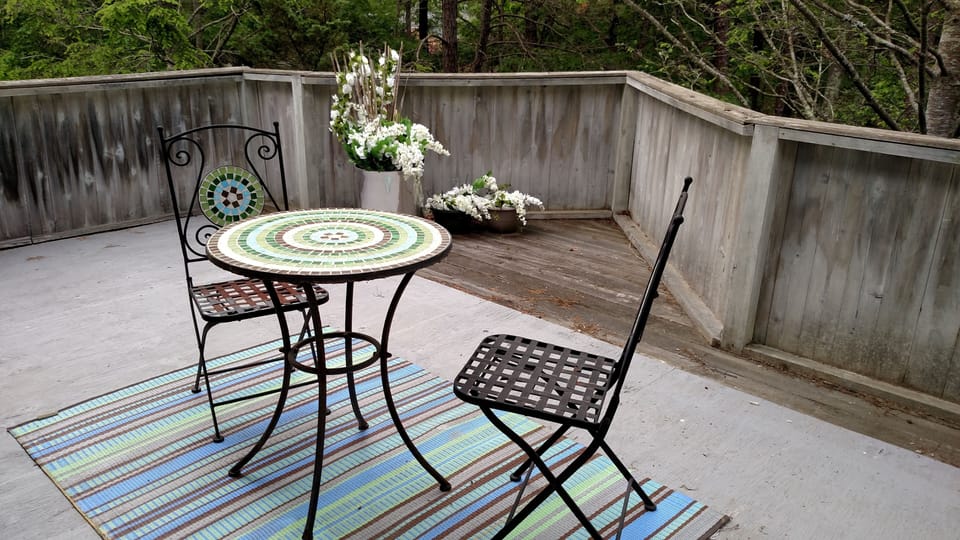 Upstairs deck "sans snow" ready for summer - and morning coffee 