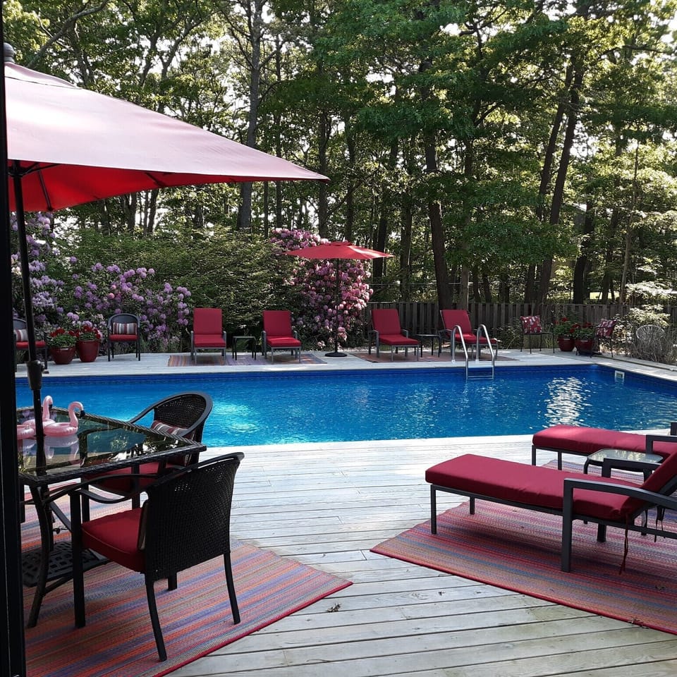 Outdoor pool deck and lounge area 