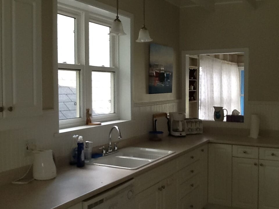 The kitchen is large and this photo does not show the size.