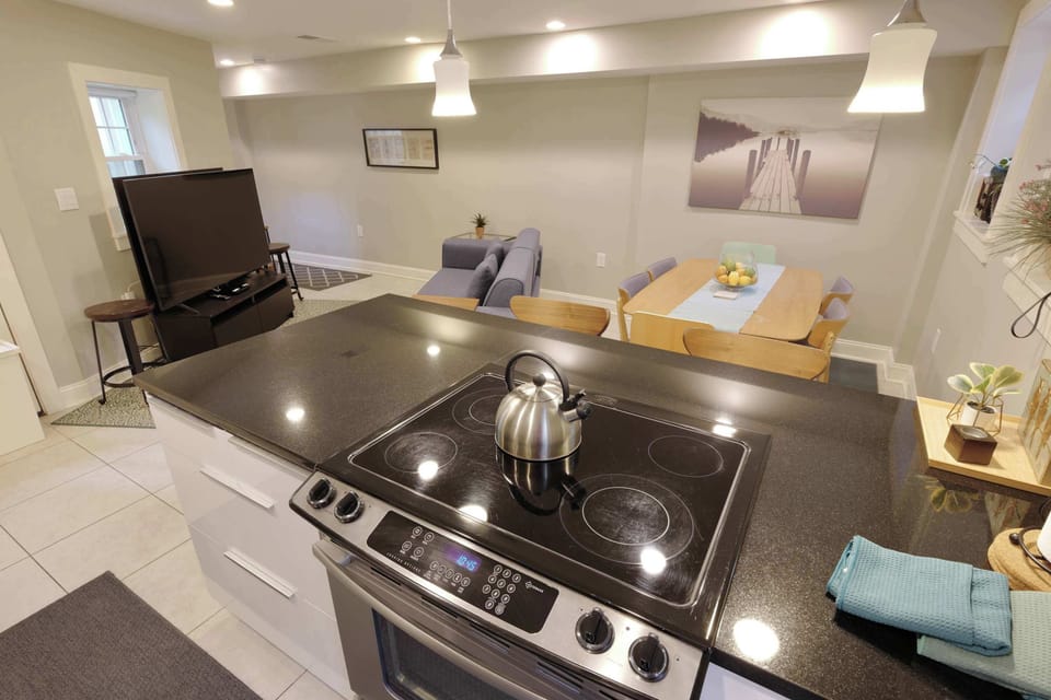 Kitchen comes equipped with basic cooking essentials, coffee maker and coffee! 