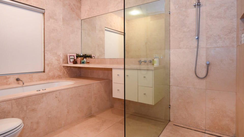 Family Bathroom Shower, Bath, Toilet. 