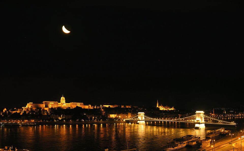 A view of the Castle District from the Pest side over the Chain Bridge
