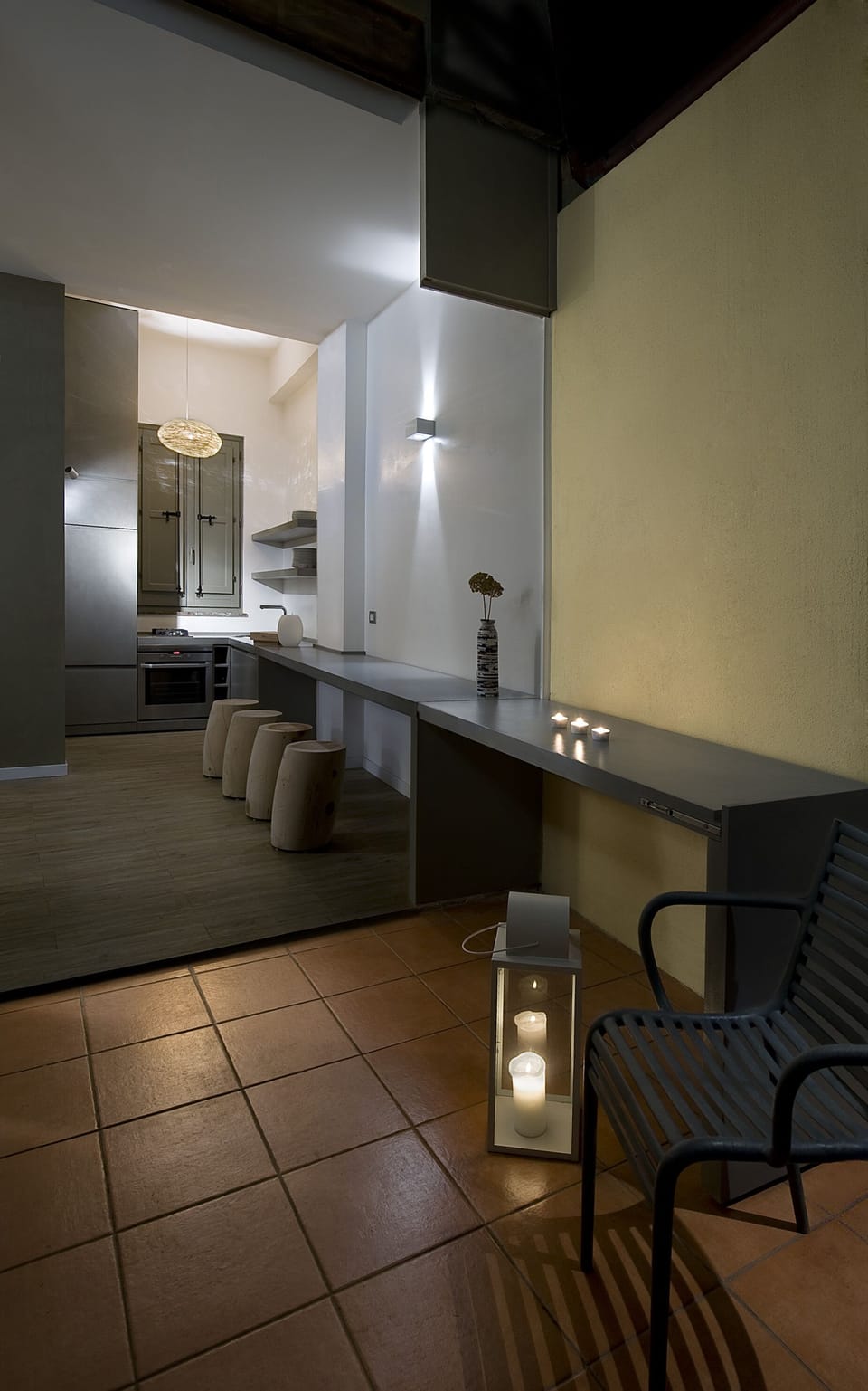 The wall transformed into a dining table