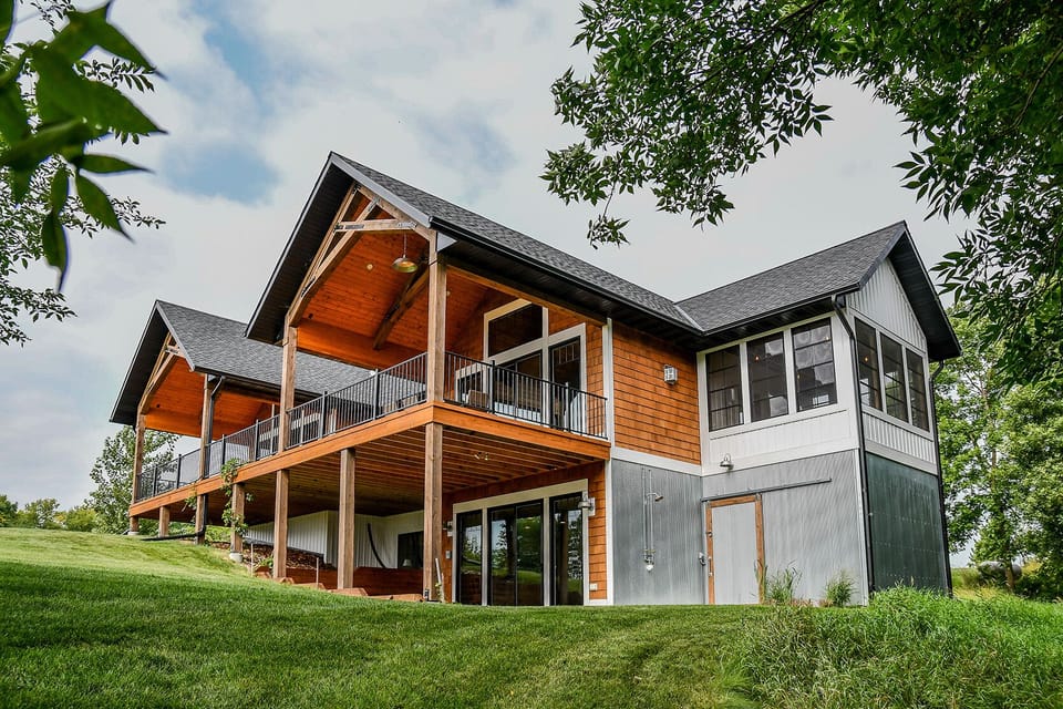 Custom home with large lot overlooking quiet lake.